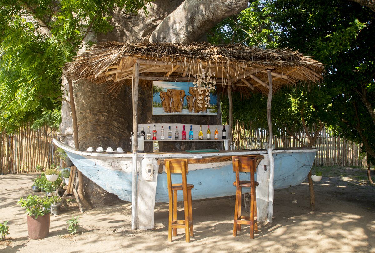 The beach bar at Cterra Saadani, built into an old dhow