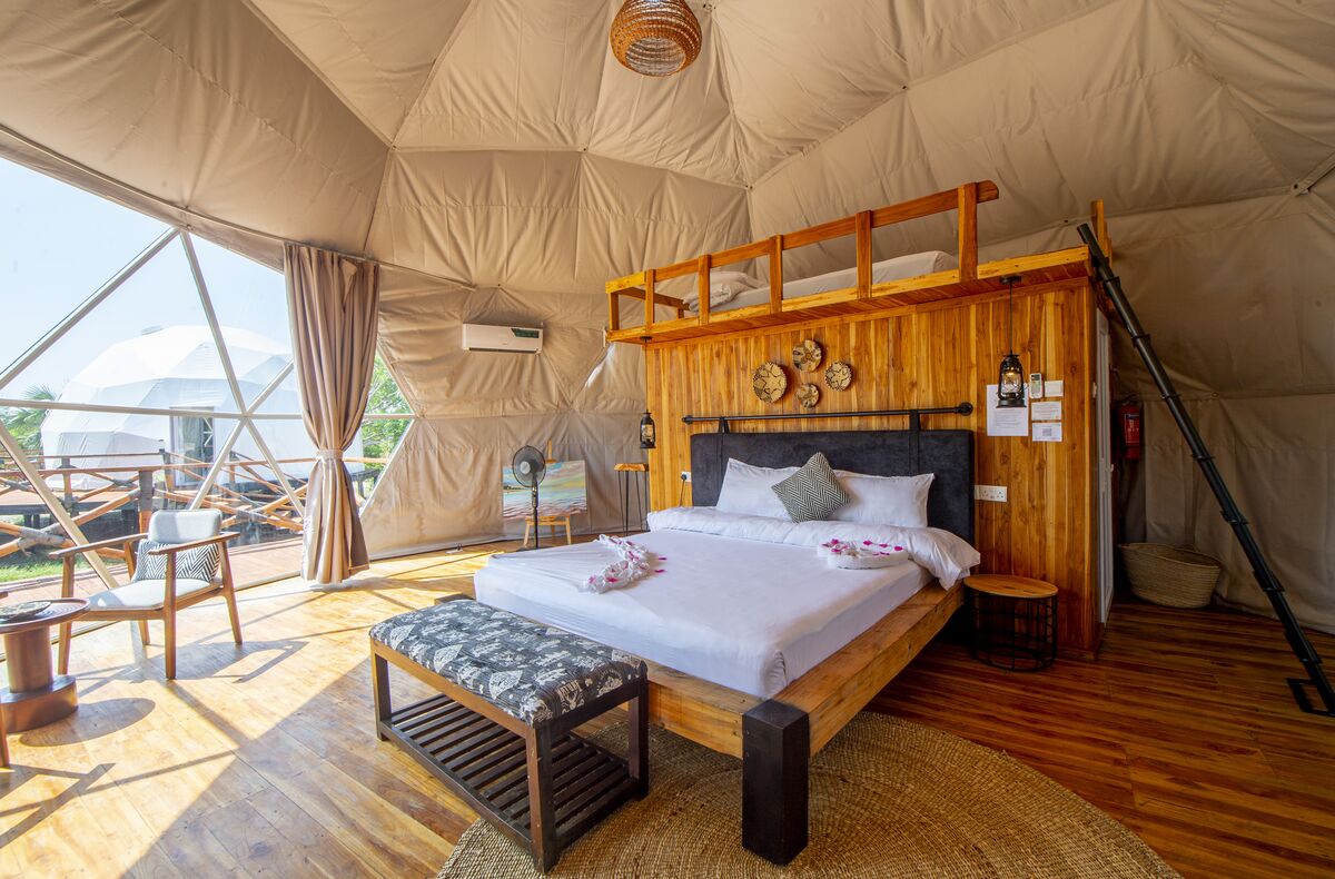 The Family Garden View dome at Cterra Saadani, opening onto the garden